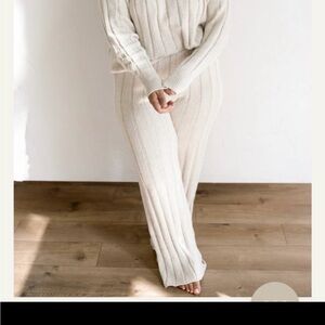 Cream Wide Leg Knit Pants